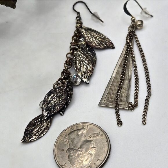 "5/$25" Mismatched Silvertone Brutalist Viking Dangle Earrings - Picture 3 of 4